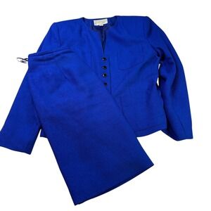 Vintage Lord & Taylor Royal Blue Skirt Suit Set Blazer and Skirt Size 10‎